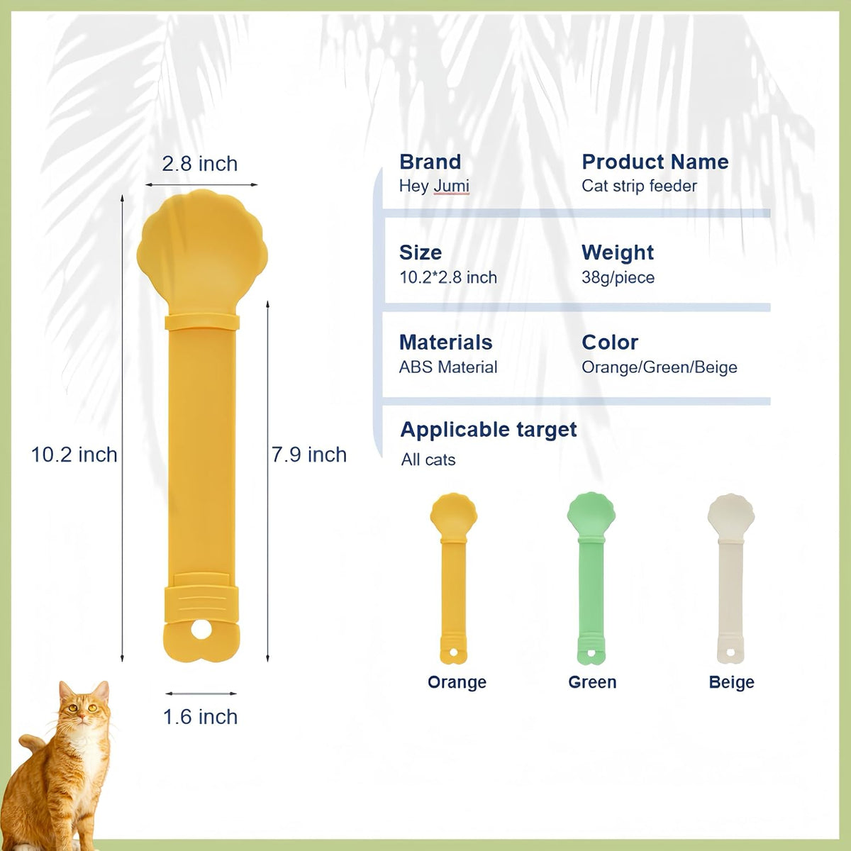 2Pcs Cat Strip Feeder, Happy Spoon for Cats, Lickable Squeezable Creamy Treat, Wet Treats Dispenser, Cat Treat Spoon Squeeze, (Beige&Green/Beige&Orange)