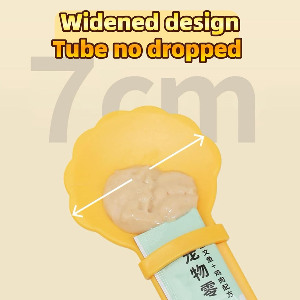 2Pcs Cat Strip Feeder, Happy Spoon for Cats, Lickable Squeezable Creamy Treat, Wet Treats Dispenser, Cat Treat Spoon Squeeze, (Beige&Green/Beige&Orange)