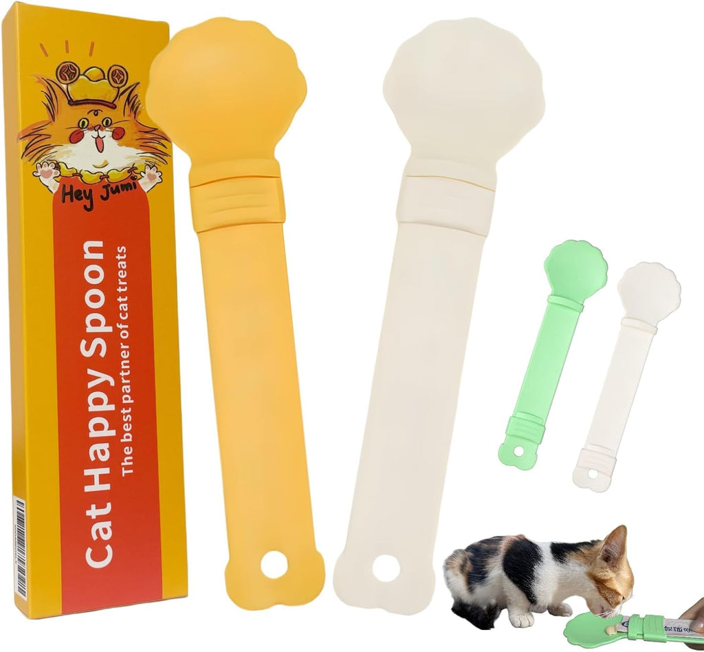 2Pcs Cat Strip Feeder, Happy Spoon for Cats, Lickable Squeezable Creamy Treat, Wet Treats Dispenser, Cat Treat Spoon Squeeze, (Beige&Green/Beige&Orange)